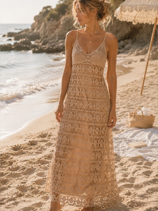 Rebellion Handbags - Cream Crochet Knit Maxi Dress S NWT